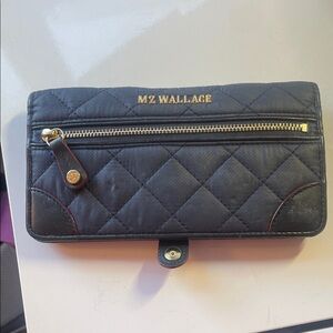 MZ Wallace Navy Blue Quilted Wallet with Gold Details